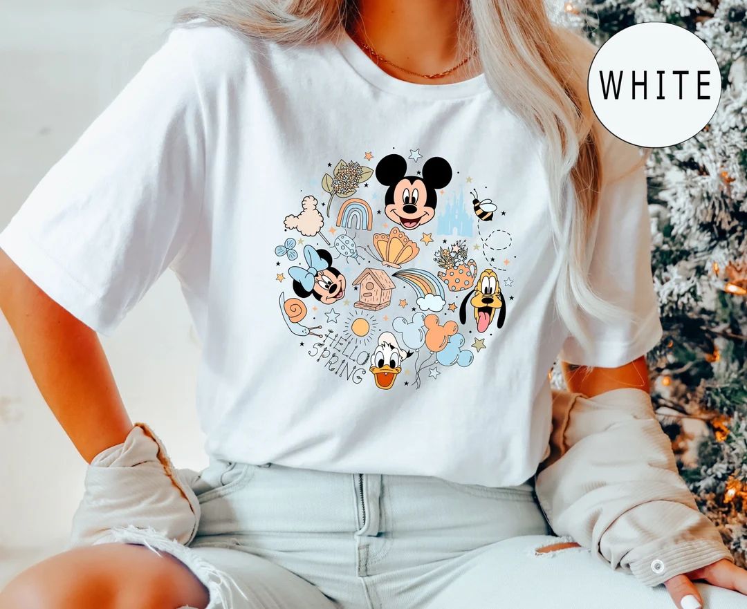 Comfort Colors® Vintage Disney Hello Spring Shirt, Magical Friends Matching Tee, Rainbow Disney ... | Etsy (US)