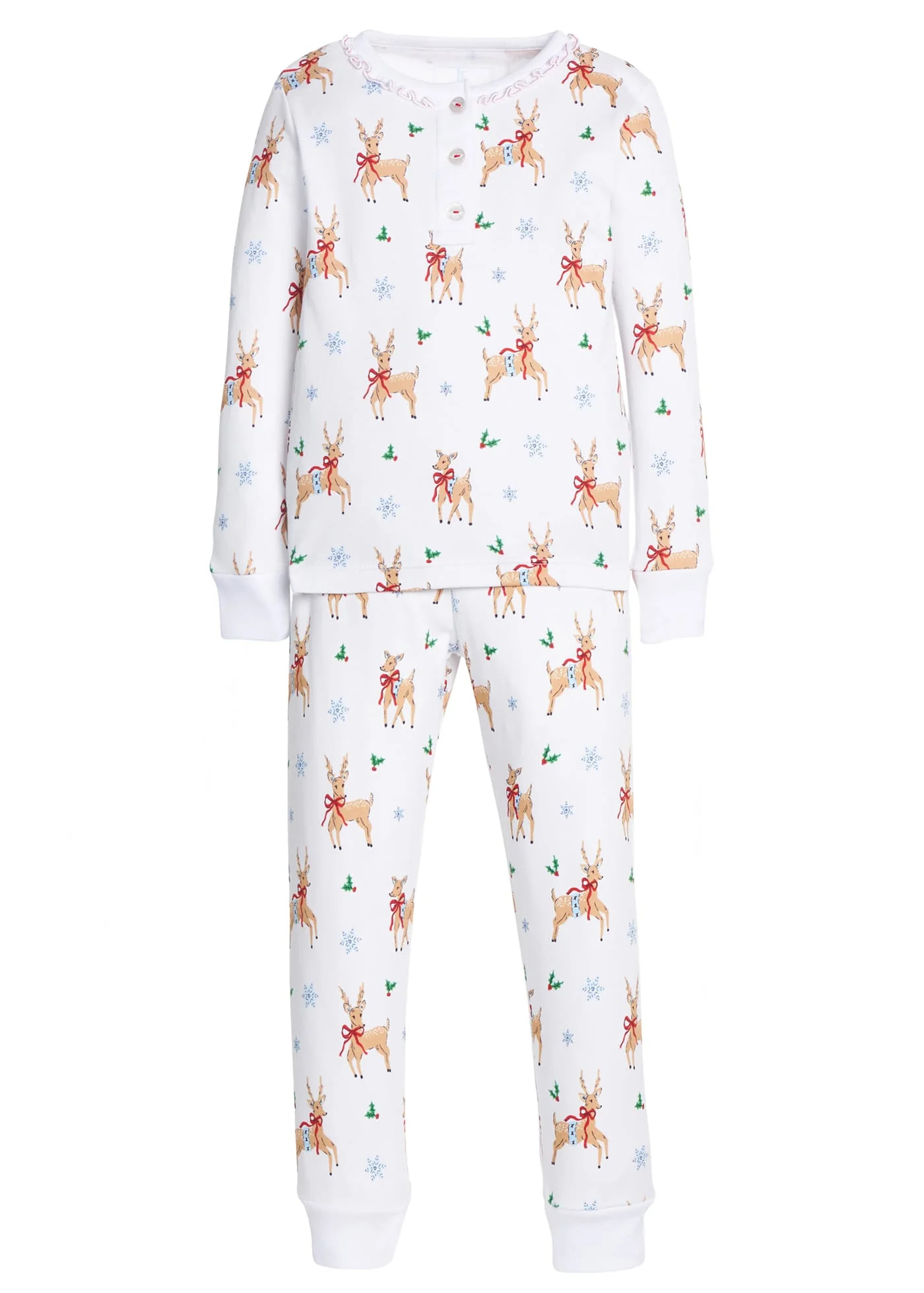 Girl's Ruffled Printed Jammies - Reindeer Games | Little English | Little English