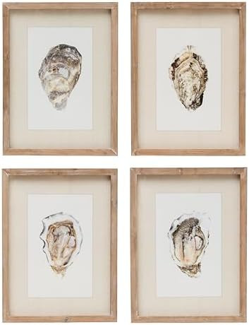 Creative Co-Op Wood Framed Wall Décor with Oyster Print, Multicolor, Set of 4 | Amazon (US)