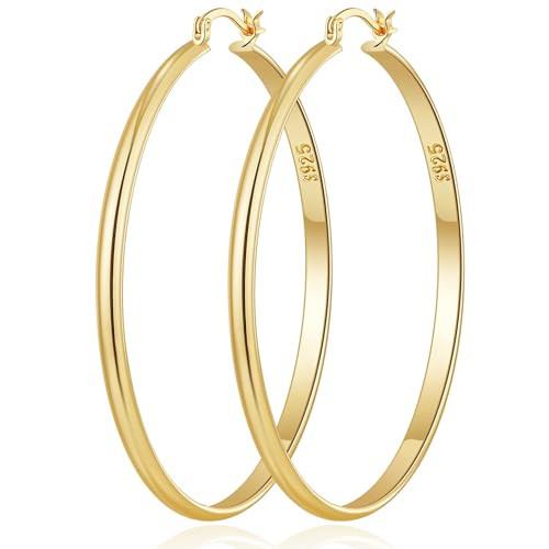 OOOPEL 3mm Large Gold Hoop Earrings for Women Hypoallergenic Sterling Silver Post Big Earrings Hoops Lightweight 14k Gold Hoop Earrings for Women | Amazon (US)