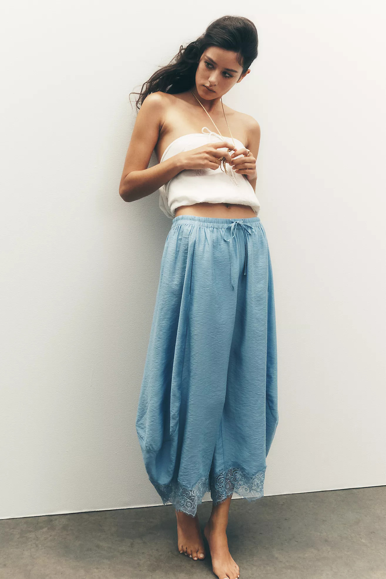 By Anthropologie Cropped Lace-Hem Pants | Anthropologie (US)