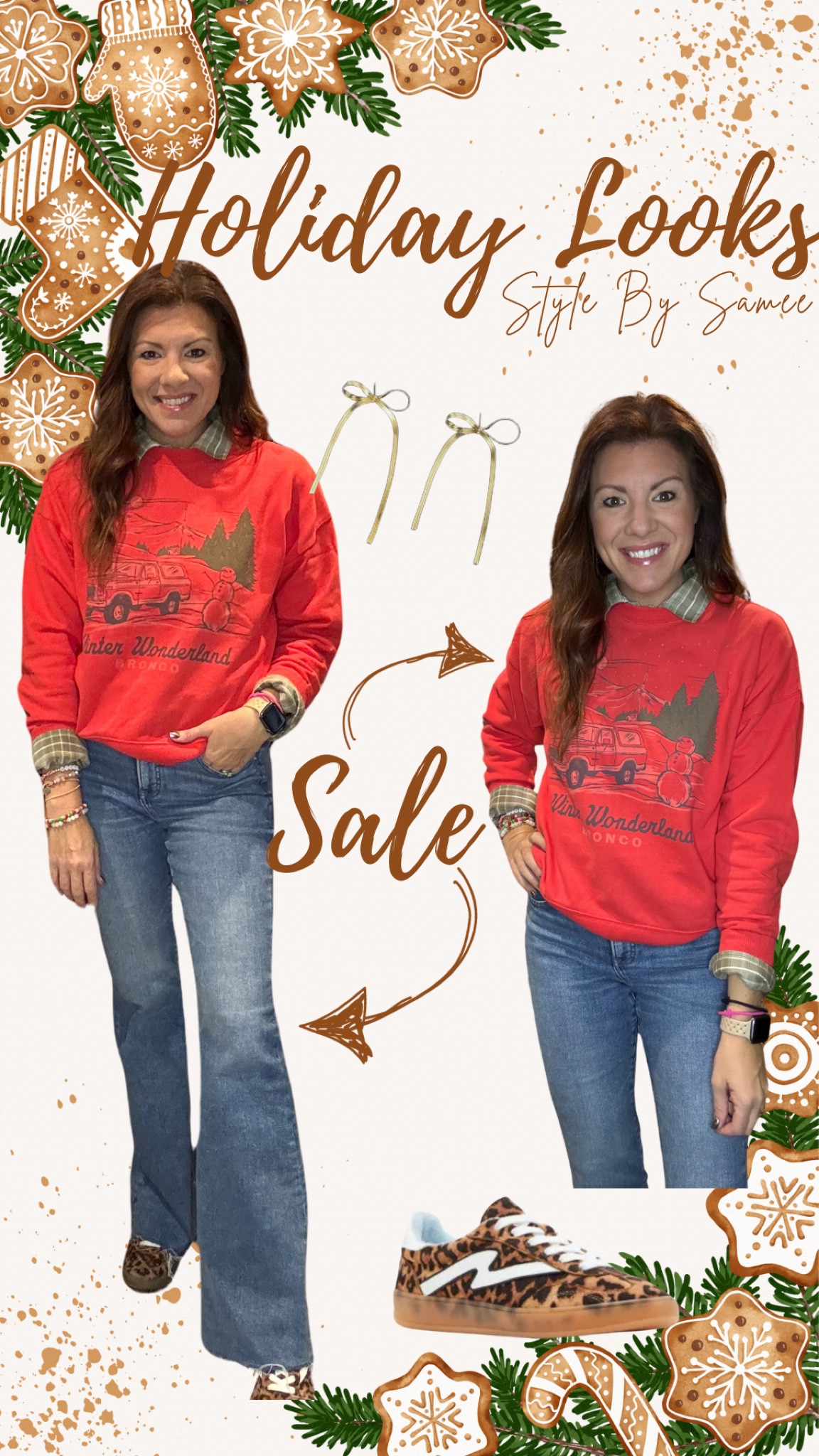 SALE alert on mid rise denim and the cutest holiday graphic sweatshirts! Wearing size small in tops and size 4 in denim. 

5’4 , Small/Medium, 26/27, Size 2/4

#LTKHoliday #LTKSaleAlert #LTKFindsUnder50