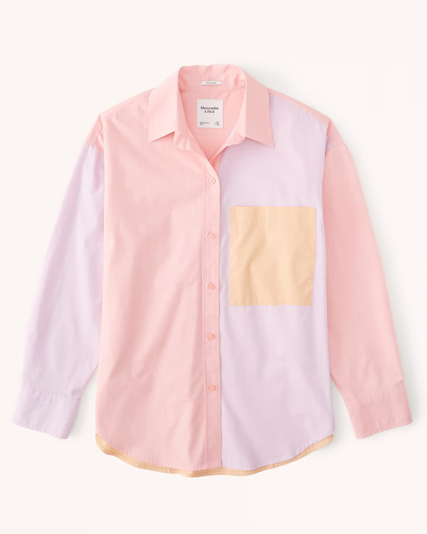 Women's Oversized Poplin Colorblock Button-Up Shirt | Women's Tops | Abercrombie.com | Abercrombie & Fitch (US)