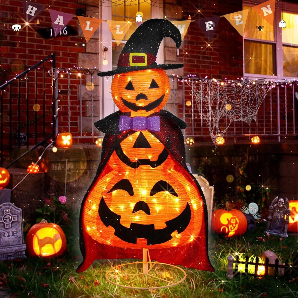 3.5FT Halloween Light Up Pumpkin Front Porch Decorations 48 Built-In LED Lights Collapsible Pumpk... | Wayfair North America
