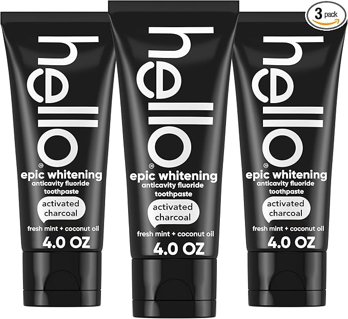 Hello Activated Charcoal Toothpaste, Fluoride Toothpaste with Activated Charcoal, Teeth Whitening... | Amazon (US)