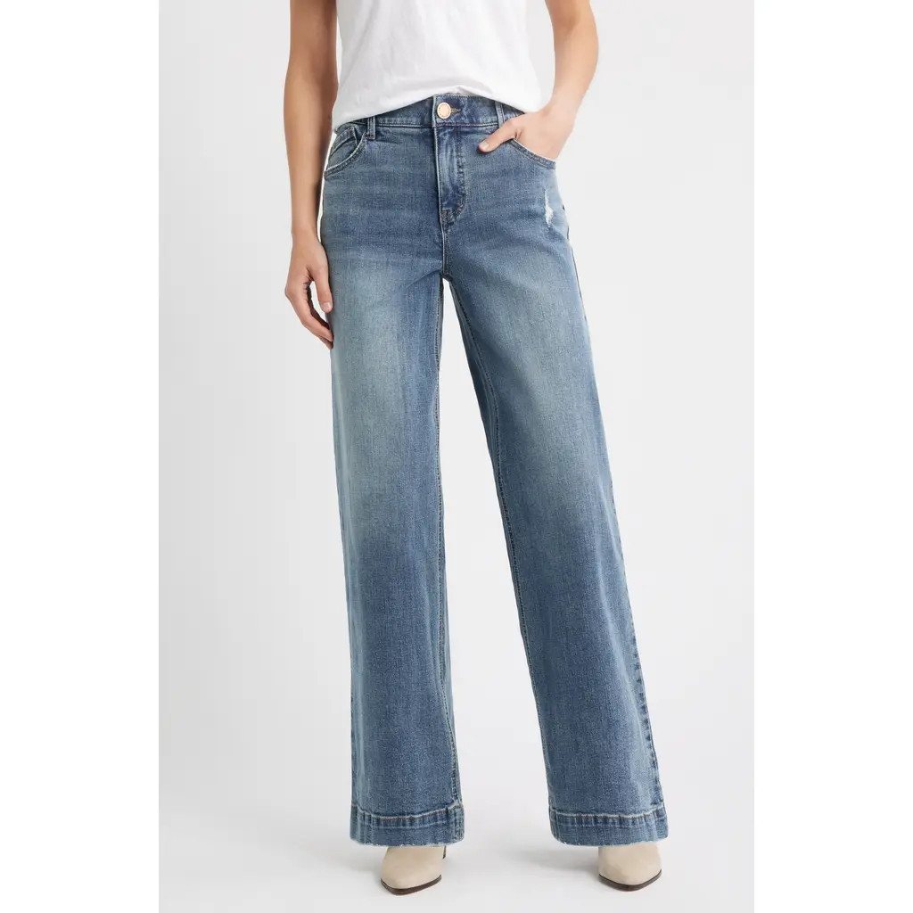 Wit & Wisdom Sam 'Ab'Solution High Waist Wide Leg Jeans in Mid Blue Artisanal at Nordstrom, Size 4 | Nordstrom