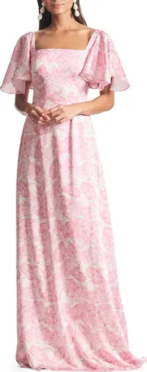 Aurora Square Neck Crinkle Georgette Gown | Nordstrom