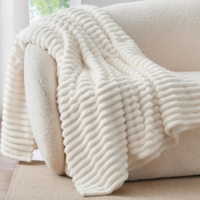 BEDELITE Ribbed Fleece Throw Blanket for Couch, Cream, 50"x60" | Amazon (US)