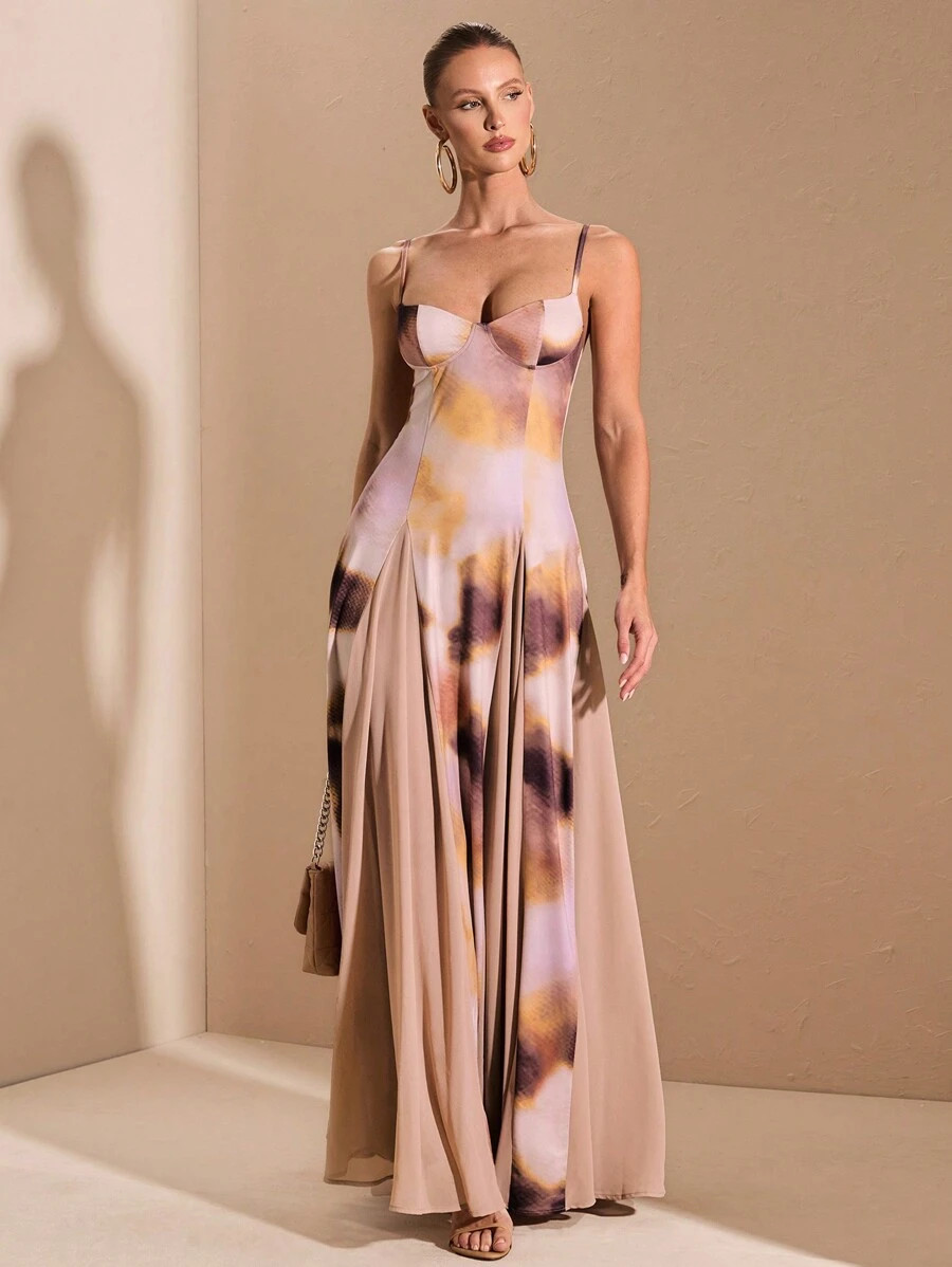 SHEIN BAE Autumn/Winter Multi-Color Ombre Purple Print Patchwork Dress With Oversized Hem, Suitab... | SHEIN