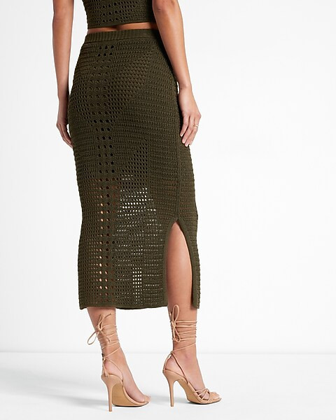 Super High Waisted Crochet Side Slits Midi Skirt | Express
