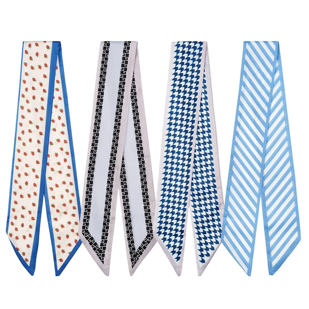 4 Pack Purse Scarf Handbags Skinny Twill Hair Scarves Narrow Neck Scarf Band Women Fashion Access... | Amazon (US)