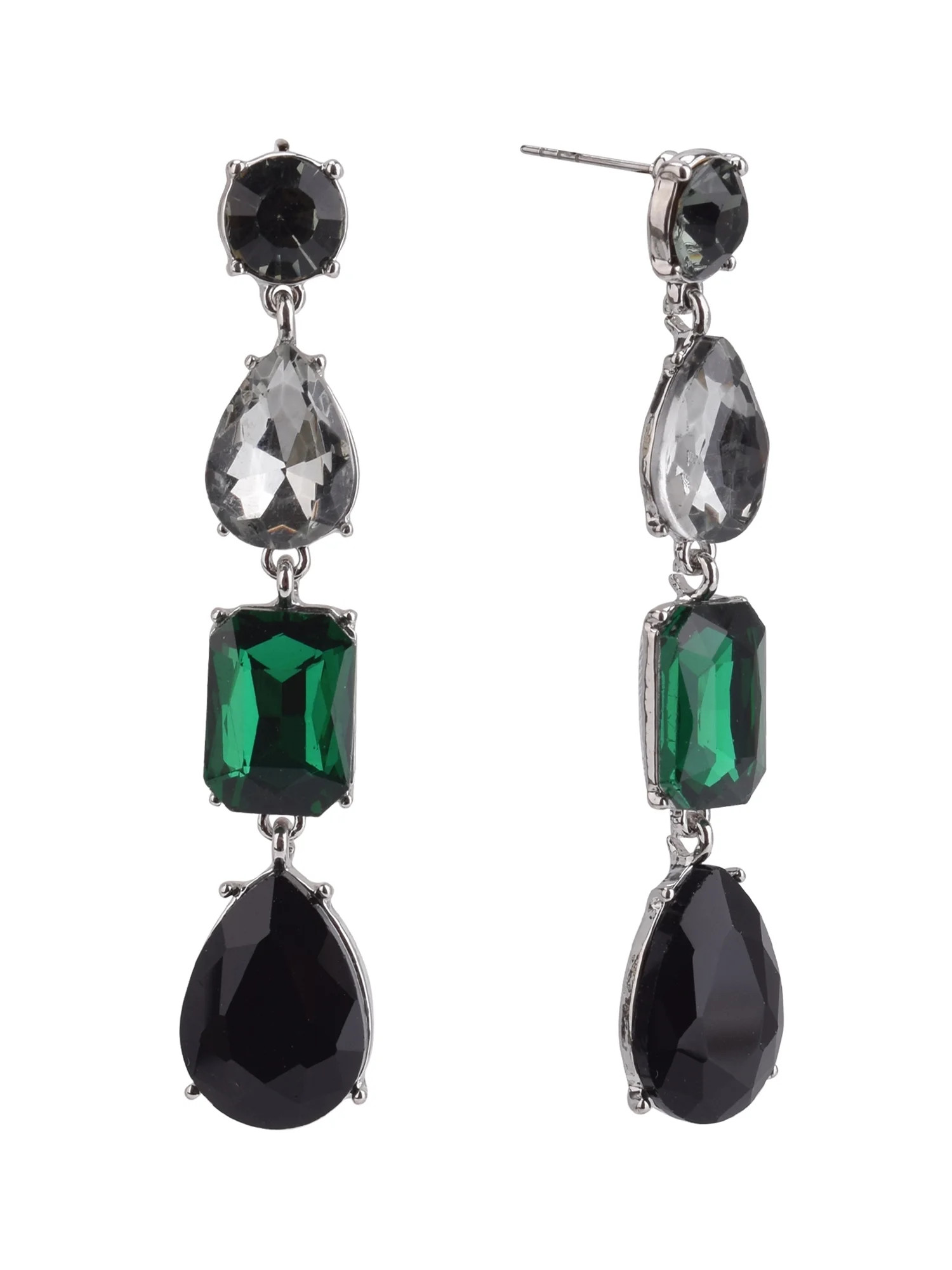 Time and Tru Female Silver-Tone Multi Stone Drop Earrings - Walmart.com | Walmart (US)