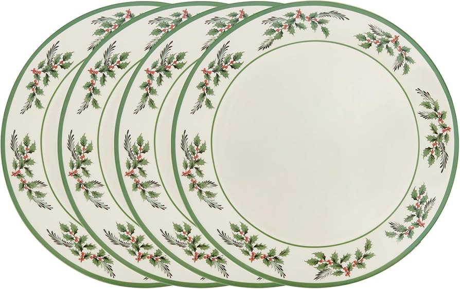 Spode Christmas Tree Holly Dinner Plates, Set of 4-10 Inch Stoneware with White Center & Holly Ac... | Amazon (US)