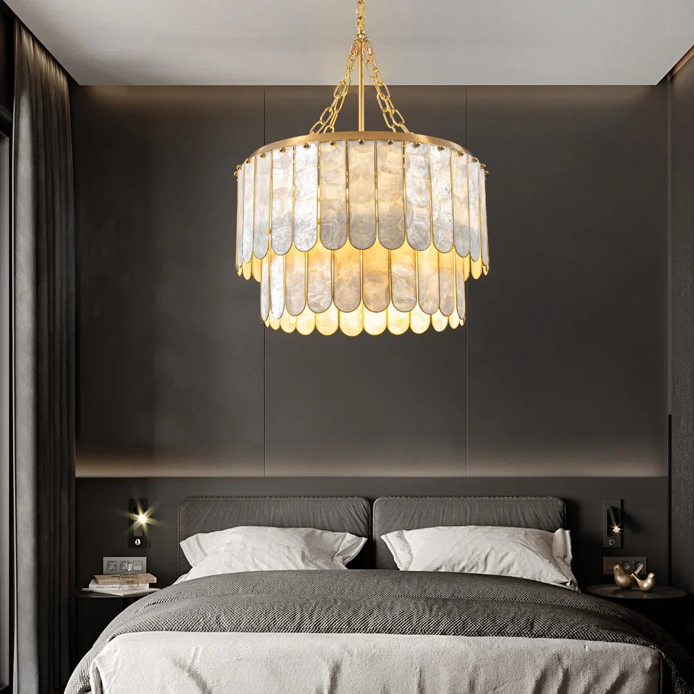 5-Light Capiz Shell Chandelier Dining Room Chandelier Pendant Light Gold Unique Statement Design | Wayfair North America
