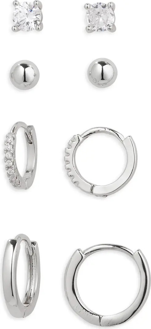 Set of 4 Demi Fine Essentials Stud & Hugging Hoop Earrings | Nordstrom