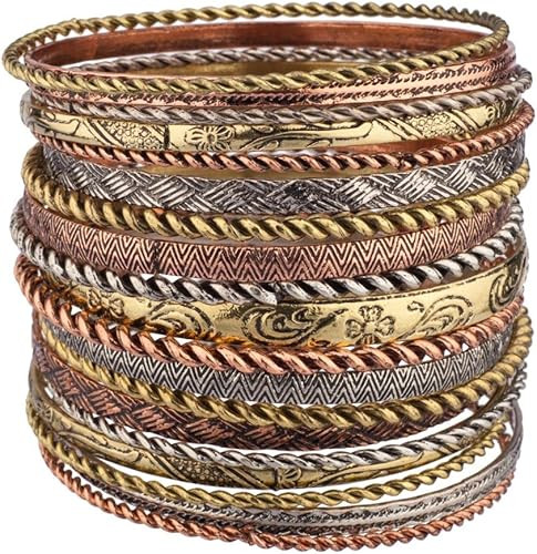 LUX ACCESSORIES Flower Mixed Metal Aztec Multi Bangle Set | Amazon (US)