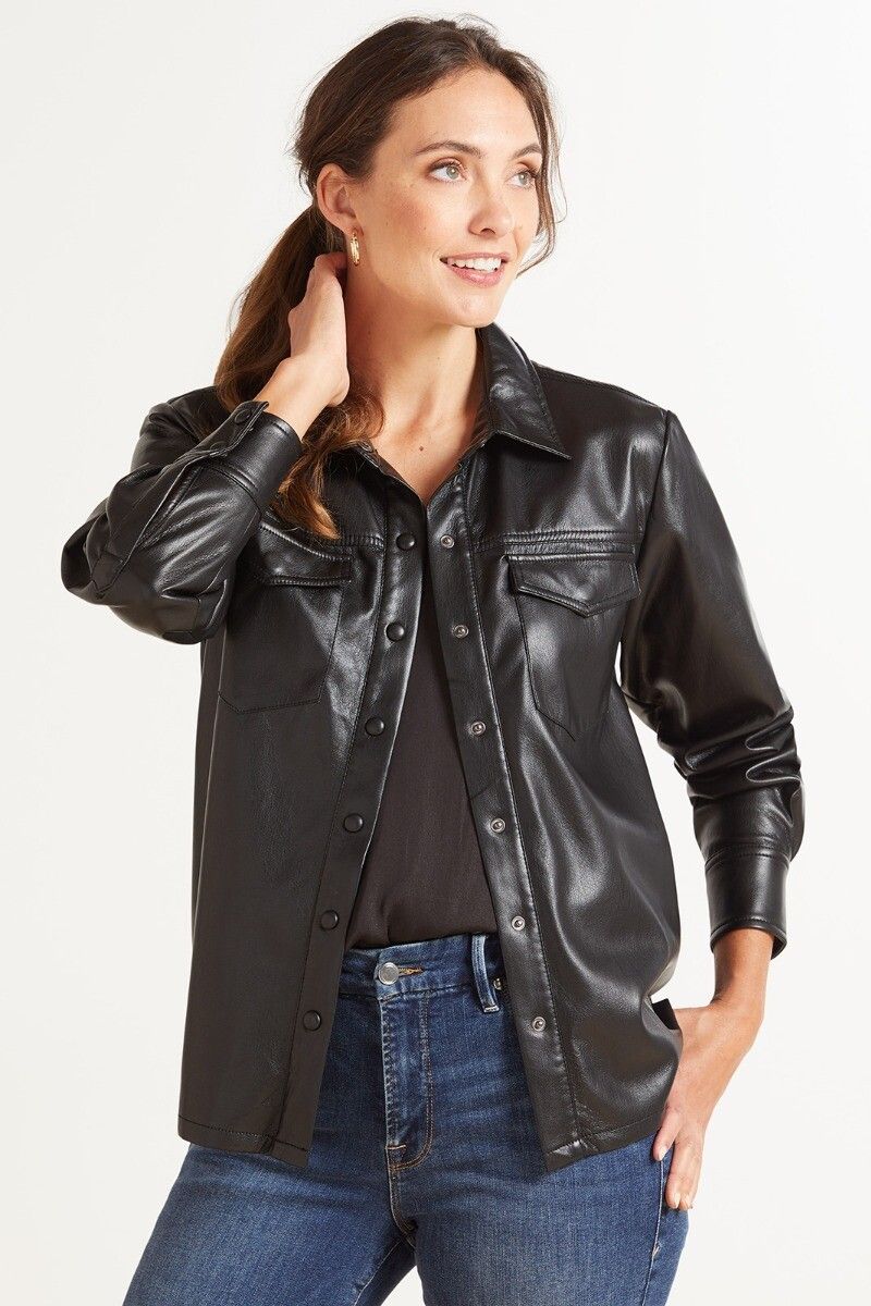 GOOD AMERICAN Leather Utility Shirt Jacket | EVEREVE | Evereve