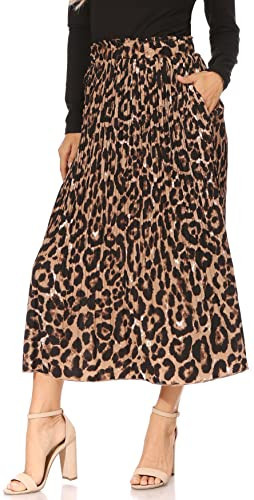 Leopard Skirts for Women with Pockets, Reg & Plus Size Pleated Boho Skirts for Women Midi Length Faldas de Mujer Elegantes (Medium, Leopard) | Amazon (US)