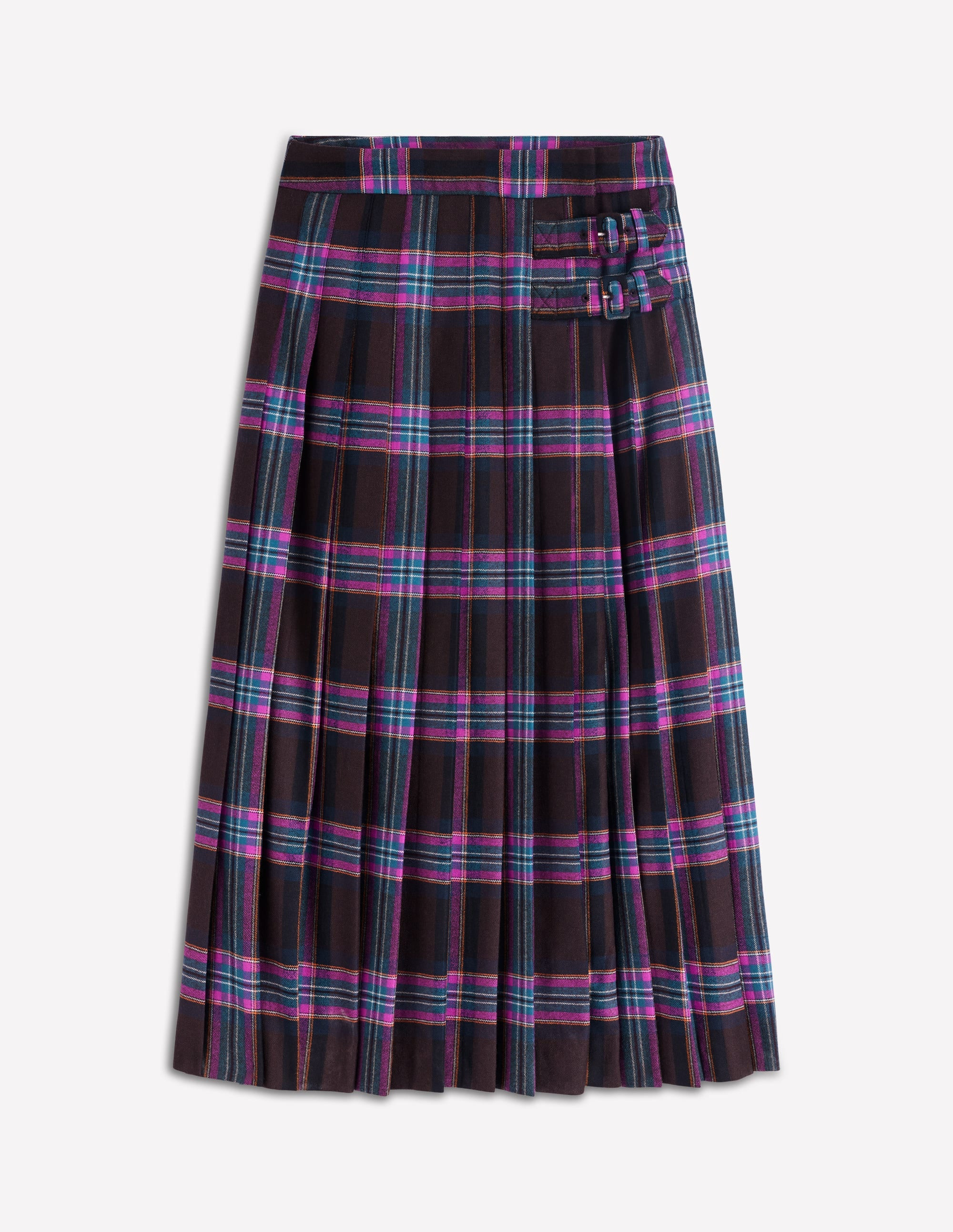 Josephine Wool Kilt Skirt-Brown, Teal & Pink Check | Boden UK
