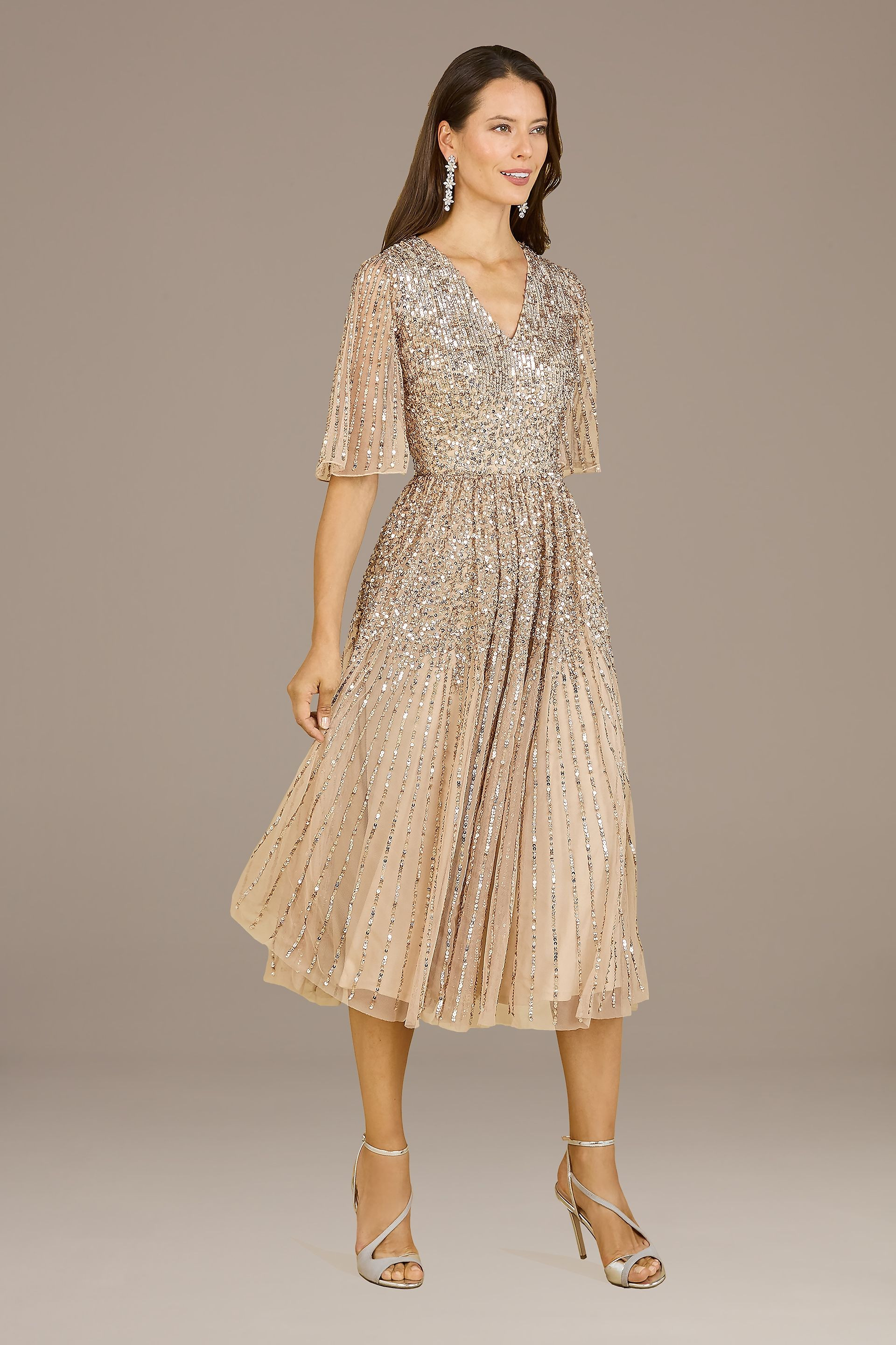 Lara Irene Tea Length Sequin Tulle A-Line Dress | David's Bridal