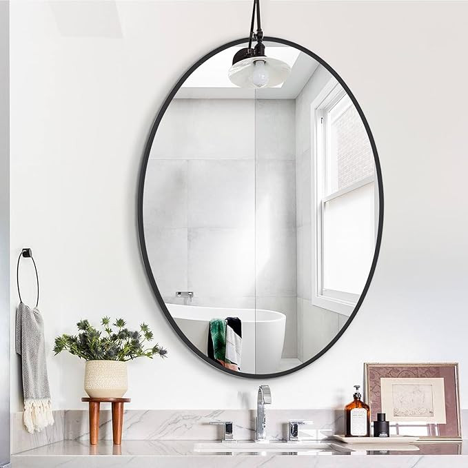 COFENY Oval Mirror, 20"x28" Black Bathroom Mirror with Metal Frame, Wall Mount Mirrors Decor Mode... | Amazon (US)