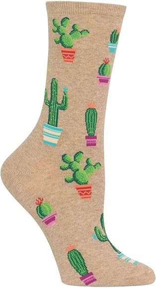 Amazon.com: Hot Sox Women's Novelty Floral Casual Crew, Cactus (Hemp Heather), Shoe Size: 4-10 (S... | Amazon (US)