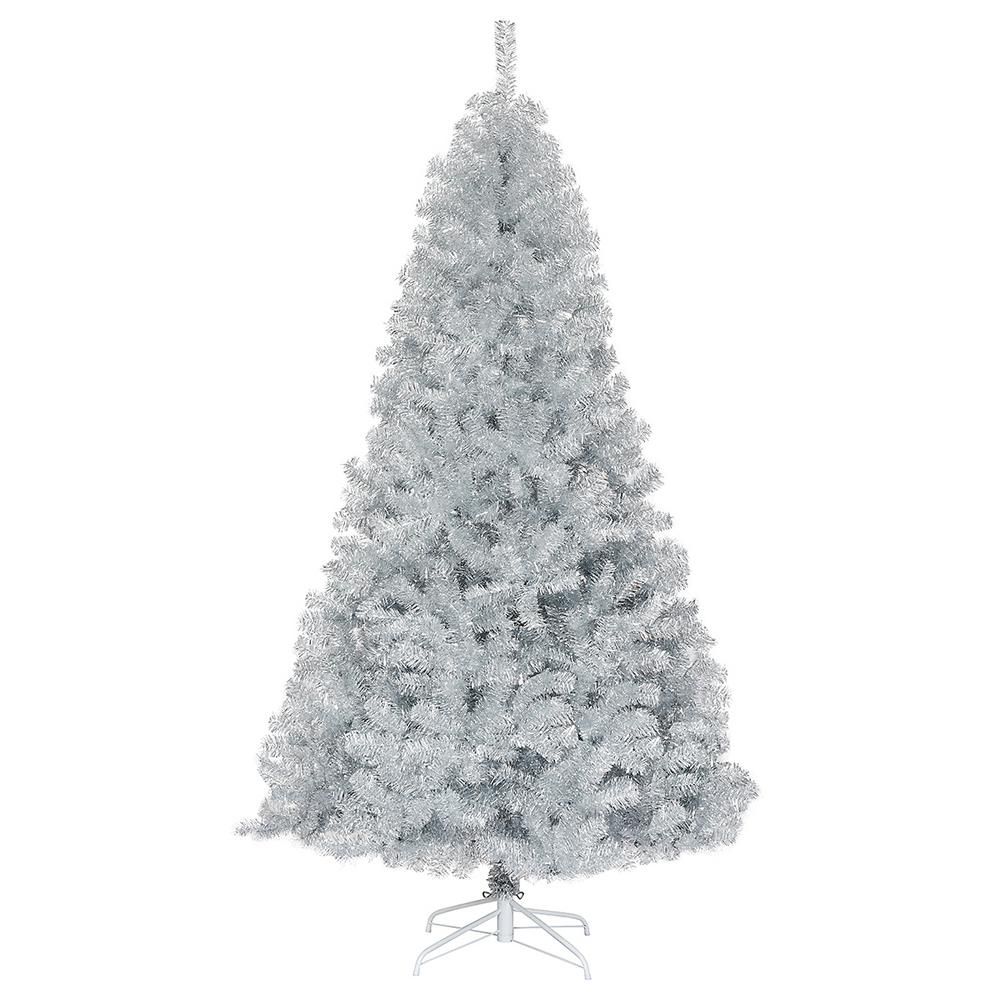 7.5 ft. Hinged Unlit Artificial Silver Tinsel Christmas Tree Holiday with 1258 Tips | The Home Depot
