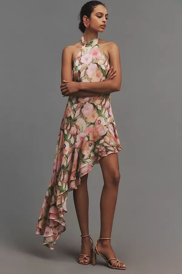 ASTR The Label Asymmetrical Halter Floral Midi Dress | Anthropologie (US)