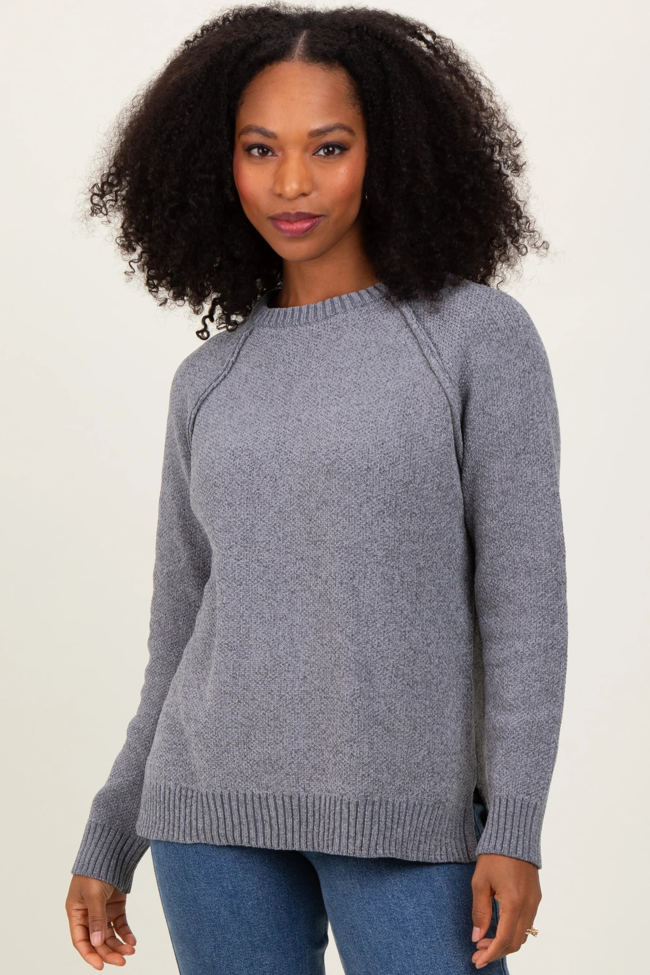 Heather Grey Raglan Knit Sweater | PinkBlush Maternity