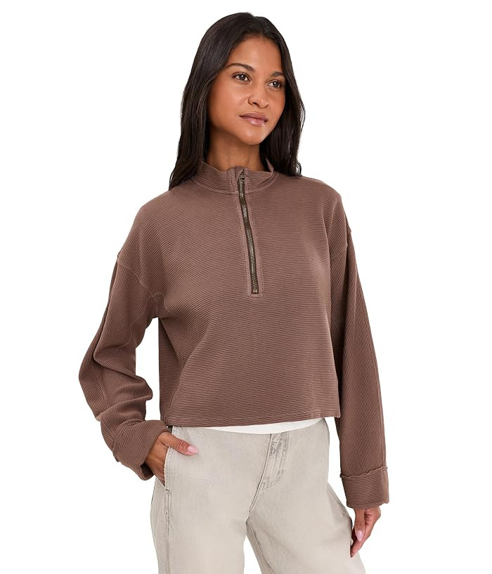 Free People We The Free Celeste Quarter Zip Women's Clothing Black: LG (Women's 12-14) | Zappos.com