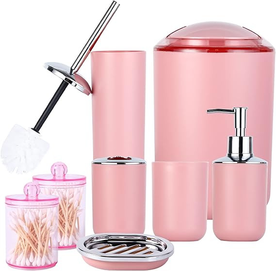 HOMEACC Pink Bathroom Accessories Set of 8,with Toothbrush Holder,Toothbrush Cup,Soap Dispenser,S... | Amazon (US)