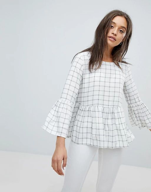 Esprit Check Smock Top in white | ASOS US