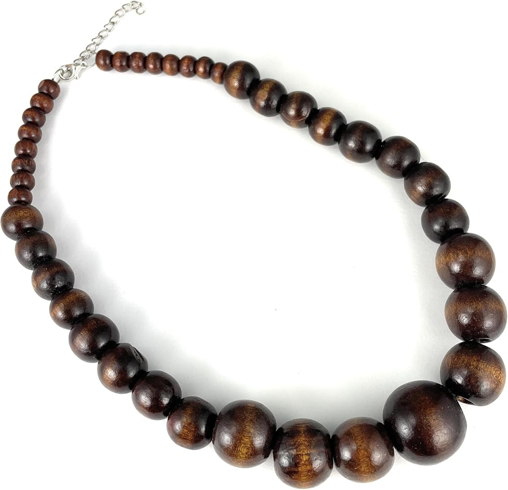Dark Brown wood necklace bead big chunky 18 inches long graduated beaded wooden bead necklace lig... | Amazon (US)