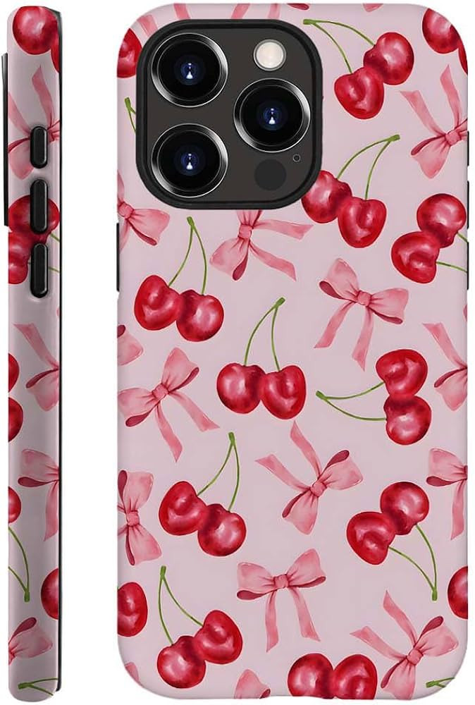 Case Compatible with for iPhone 14 Pro Max,Pink Cherry Fruit Ribbon Bow Phone Case Drop Protection,Soft Shockproof for Girl Women Boy Men,Case for iPhone 14 Pro Max | Amazon (US)