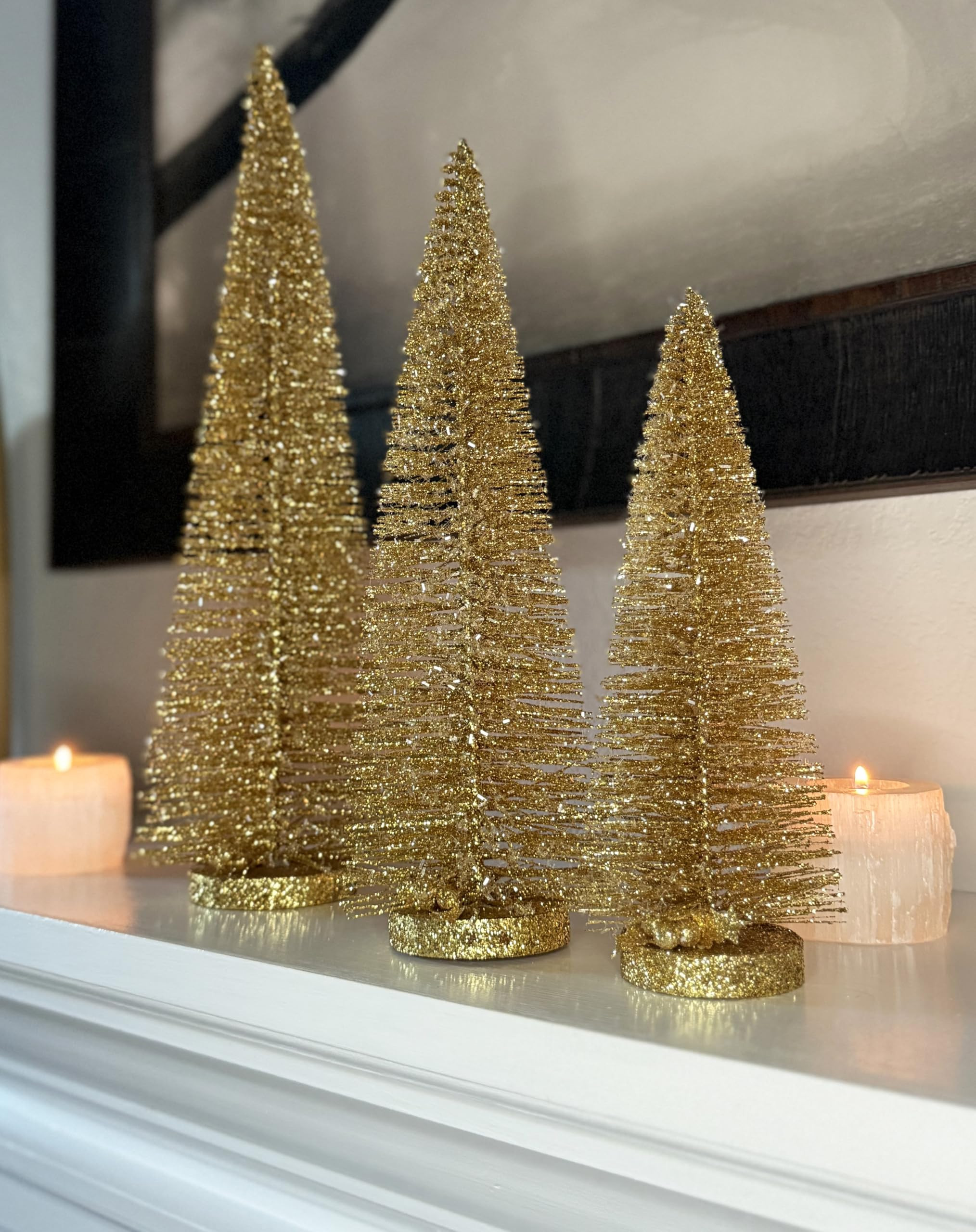 Sparkling Gold Sisal Christmas Trees with Wood Bases, Set of 3, Winter Holiday Tabletop Decor - 1... | Amazon (US)