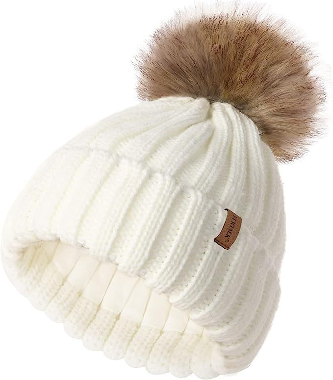 Amazon.com: FURTALK Kids Winter Hat Toddler Knitted Pom Beanie Hat Cotton Lined Faux Fur Pom Pom ... | Amazon (US)