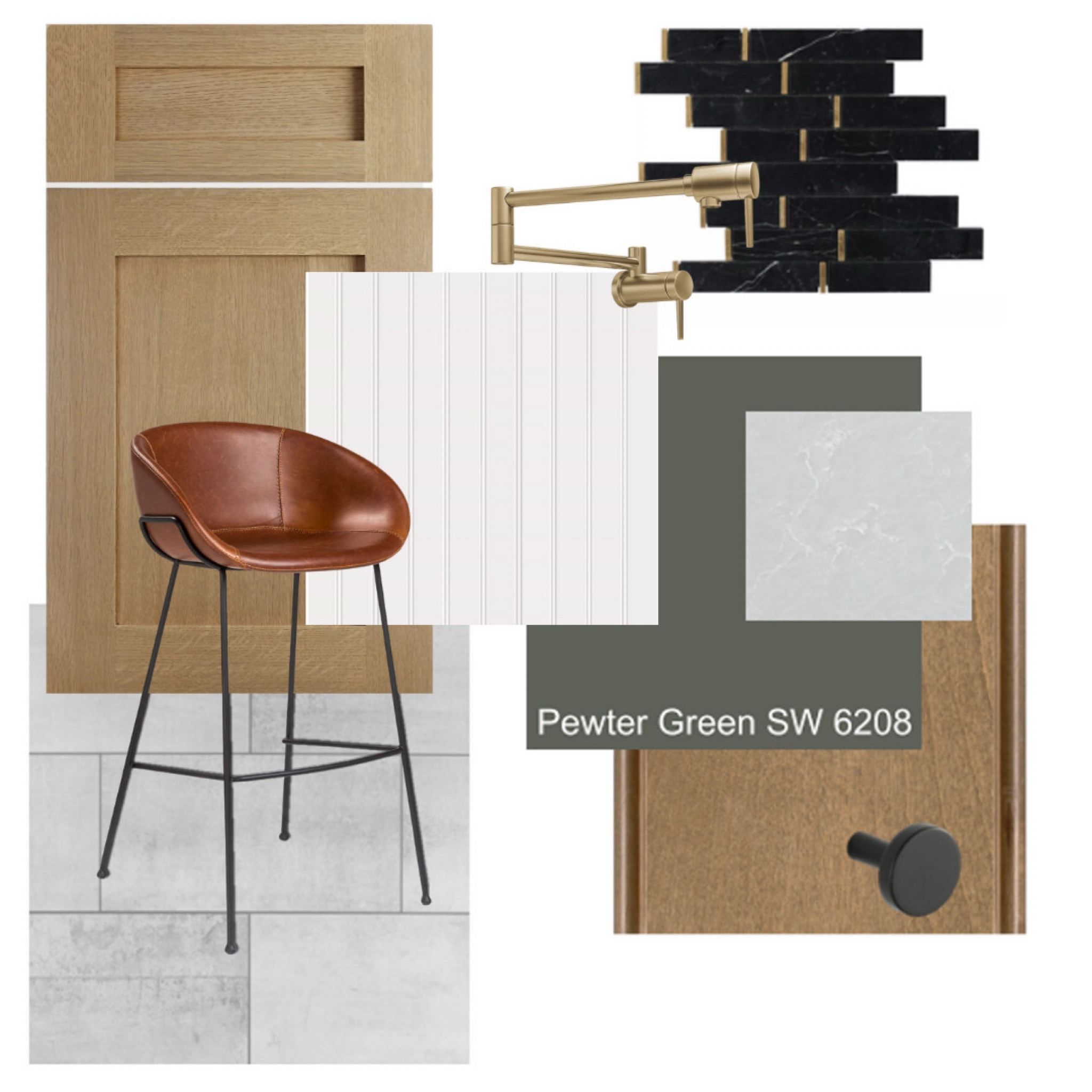  

 A modern farmhouse kitchen mood board with character. A perfect blend of rustic charm and contemporary style. 

#kitchen #kitchendesign #kitchenremodel #barstool #cabinethardware #brasshardware #farmhousekitchen #farmhousesink #farmsink #backsplash #potfiller #greencabinets #green #sherwinwilliams #tile #kitchenfloor #tilefloor