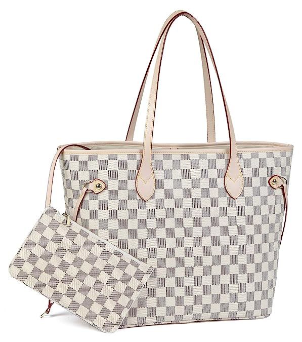 Daisy Rose Checkered Tote Shoulder Bag with inner pouch - PU Vegan Leather | Amazon (US)