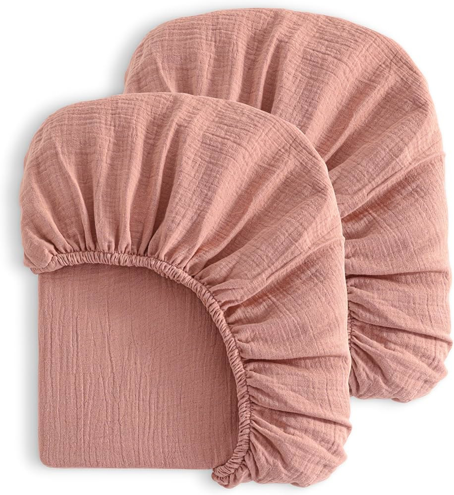 NTBAY 2 Pack Muslin Cotton Crib Sheets, Soft and Breathable Double Layer 28x52 Baby Crib Sheets f... | Amazon (US)