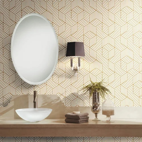 RoomMates Stripped Hexagon White/Gold Geometric Peel & Stick Wallpaper - Walmart.com | Walmart (US)