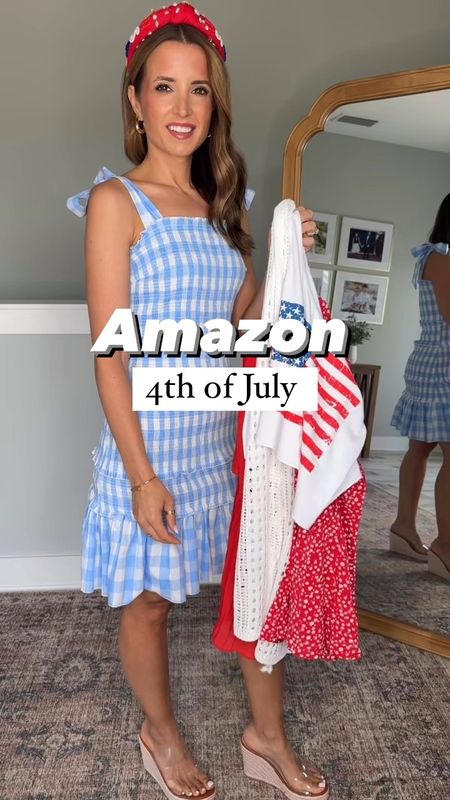 Amazon Fourth of July outfits. 4th of July. Amazon rompers with adjustable straps. Amazon American flag tank top in XS. Abercrombie curve love denim shorts in 24. Amazon gingham dress with adjustable tie straps. Amazon swimsuit coverup. Shoes are TTS. 4th of July headbands. Summer outfits. Vacation outfits. Summer dress. Summer romper. 

**Wearing smallest size in each. I am 5’3 and 110, 32b.


#LTKSeasonal #LTKSwim #LTKFindsUnder50