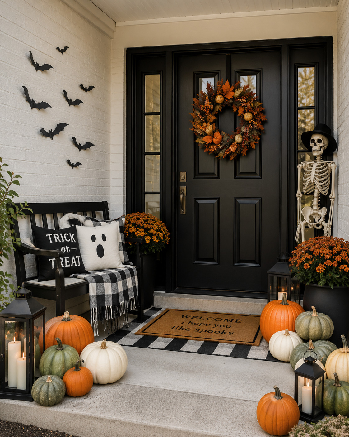 The cutest little Halloween porch setup 👻🎃 I’m loving the glowing ghosts, bat details, cozy throw blankets, pumpkins, mums, and warm string lights. It has that classic American fall porch feel with just enough spooky touches for Halloween.

#HalloweenFrontPorch #GhostDecor #HalloweenPorchDecor #FallPorchIdeas #CuteHalloweenDecor #PumpkinPorch #HalloweenInspiration #CozyFallHome #SpookySeasonDecor #FallAesthetic #PorchGoals #HalloweenStyle 

 #LTKSeasonal #LTKHome #LTKSaleAlert