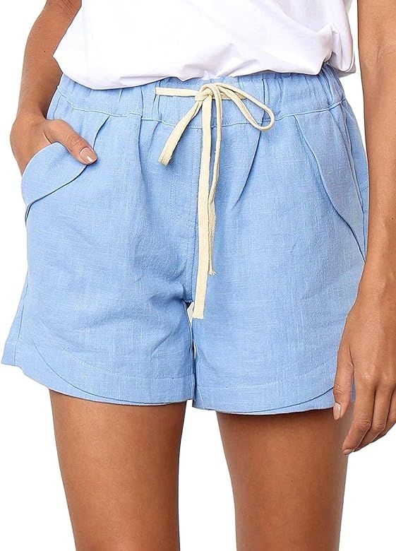 Women Comfy Drawstring Casual Elastic Waist Pure Color Shorts Summer Beach Lightweight Short Pant... | Amazon (US)
