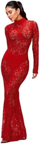 ZGMYC Women's Elegant Floral Lace Maxi Dress Sexy See Through Long Sleeve Evening Dress Party Coc... | Amazon (US)