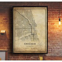 Chicago Vintage Map Print | Illinois Art City Road Poster Gift | Etsy (US)
