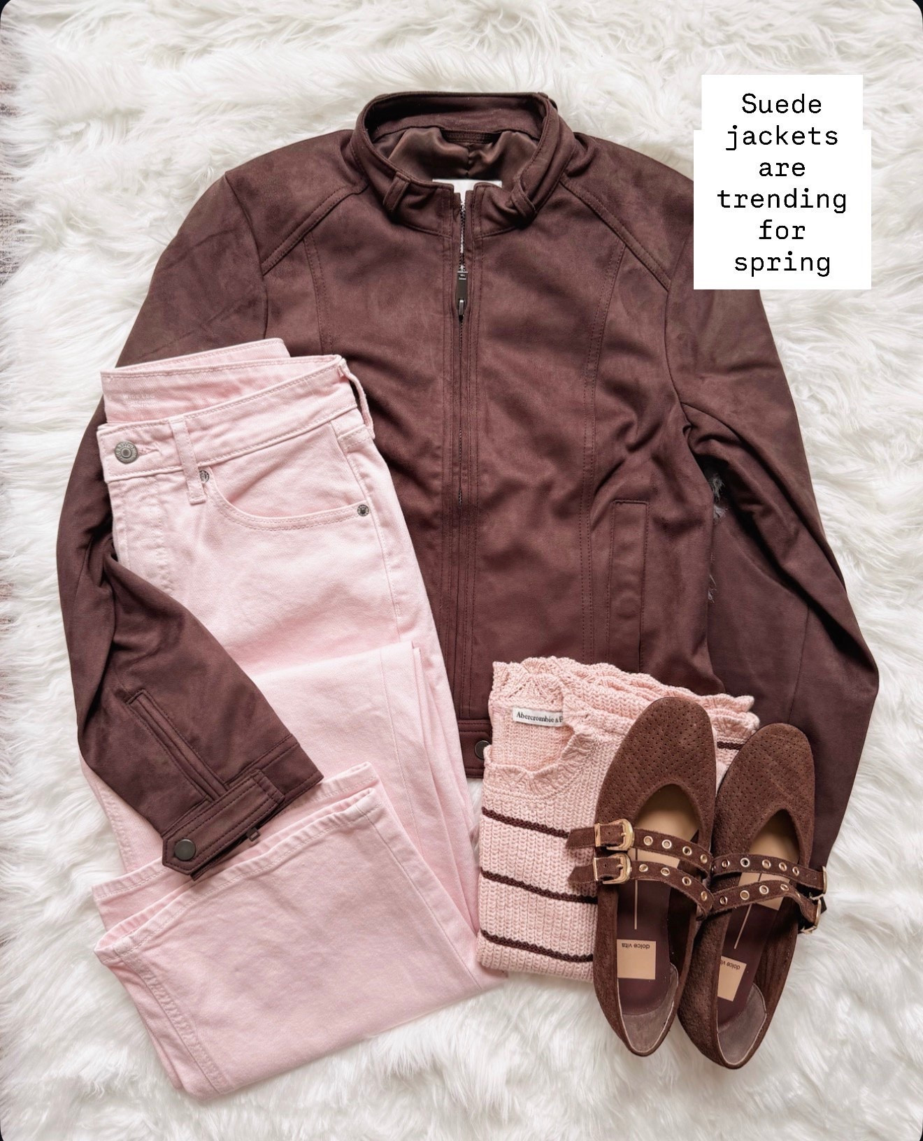 Suede jackets are having a moment this spring, and this rich chocolate brown one instantly elevates the soft pink denim and neutral layers. It’s that perfect lightweight jacket for transitional weather when you want texture, depth, and a little polish without sacrificing comfort.

suede jacket women, brown spring jacket, chocolate brown outerwear, spring layering pieces, pink jeans outfit, neutral spring outfits, mary jane flats, casual chic spring style, transitional weather outfits

#LTKWorkwear #LTKOver40 #LTKSeasonal