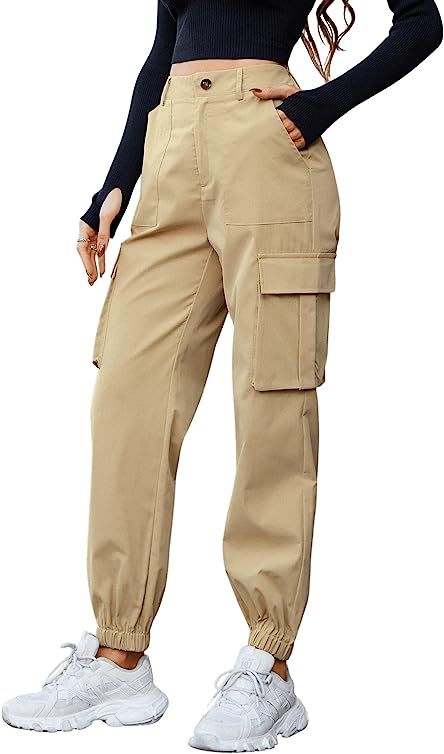 SOLY HUX Damen Cargo Hose Classics Cargohose Straight Hohe Taille Capri Lange Hosen Streatwear mi... | Amazon (DE)