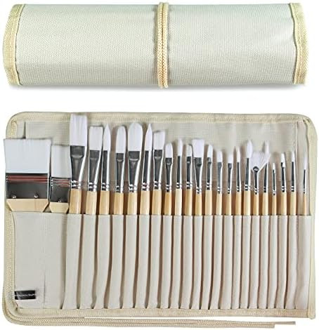 Paint Brushes Set of 24 Pieces Wooden Handles Brushes with Canvas Brush Case, Professional for Oi... | Amazon (US)