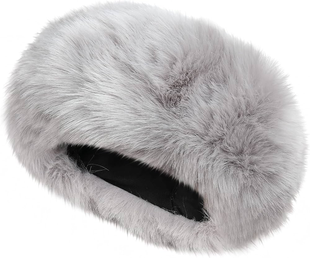 SUNFURA Women's Faux Fur Headband Winter Earwarmer Earmuff with Stretch, Light Grey | Amazon (US)