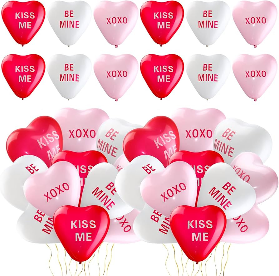 30 Pieces 12 Inch Heart Balloons Latex Heart Shaped Balloons Conversation Heart Balloons Decor fo... | Amazon (US)